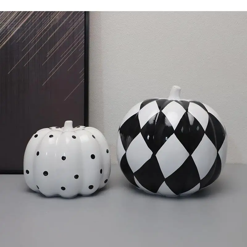 

Black and White Pumpkin Resin Crafts Desk Decoration Modern Ornaments Wave Point Texture Pumpkin Sculpture Room Aesthetics Decor