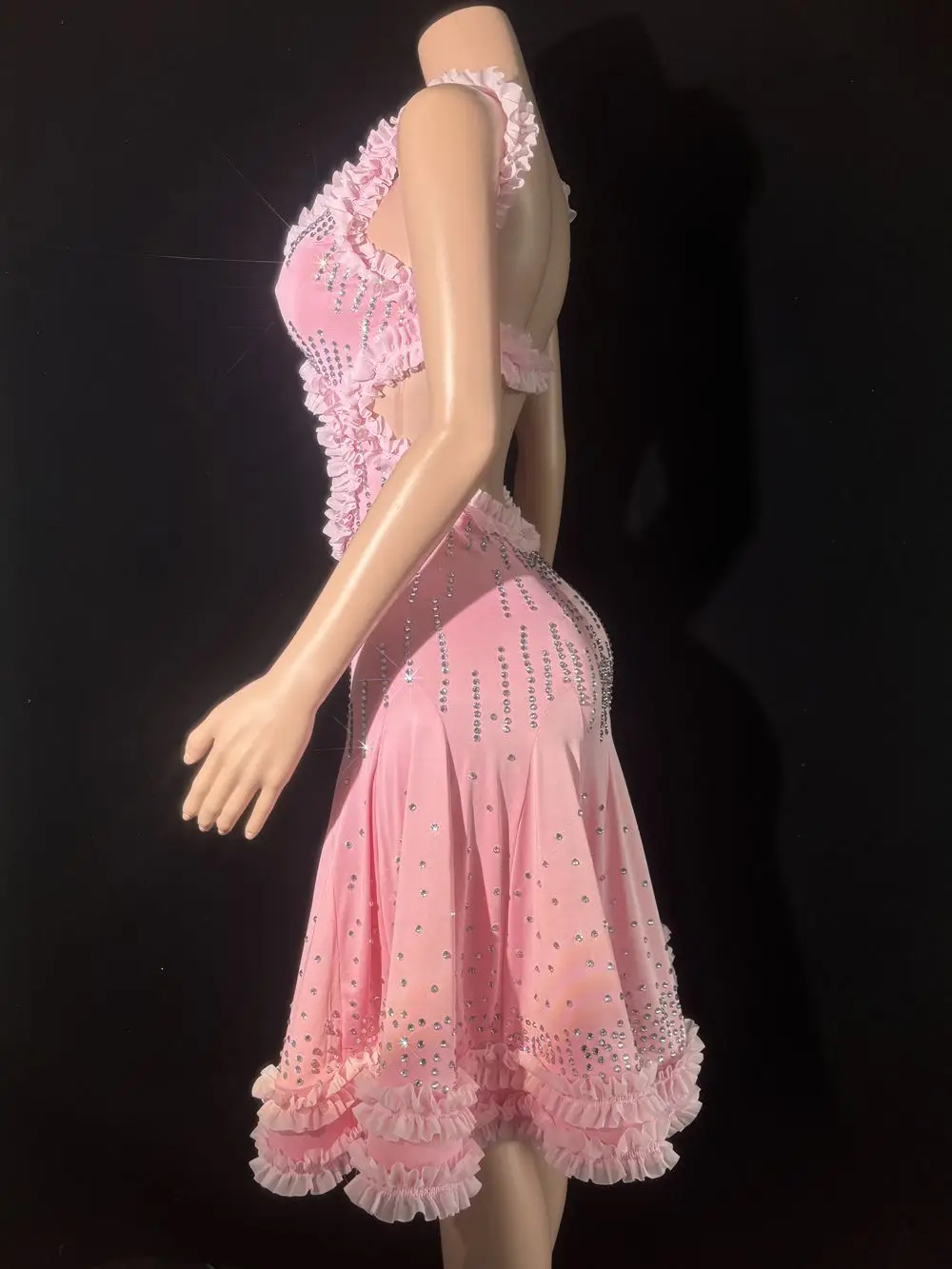 Funkelnde Strass rosa Kleid für Frauen sexy hohle rücken freie Abend Abschluss ball feiern Geburtstags kleid Performance Show Bühnen kleidung