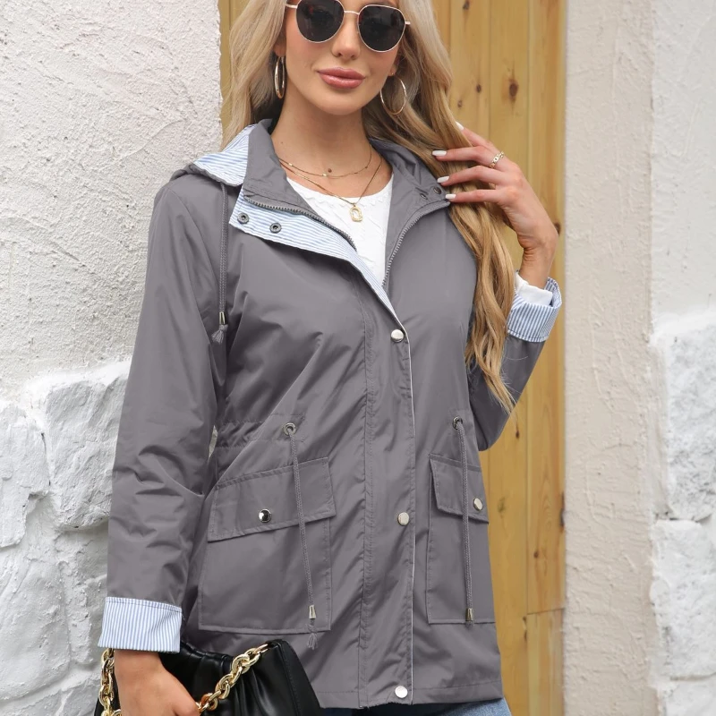 Refined Women's Detachable Hood Windbreaker Autumn Winter Loose Plus Size Outdoor Waterproof Fashion Elegant Classic Trench Coat