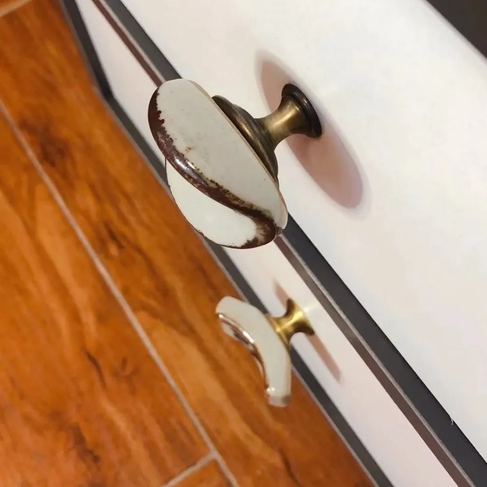 Vintage Ceramic Door Handles Single Hole Painted Finish Wardrobe Drawer Pulls DIY Installation Unique Shape
