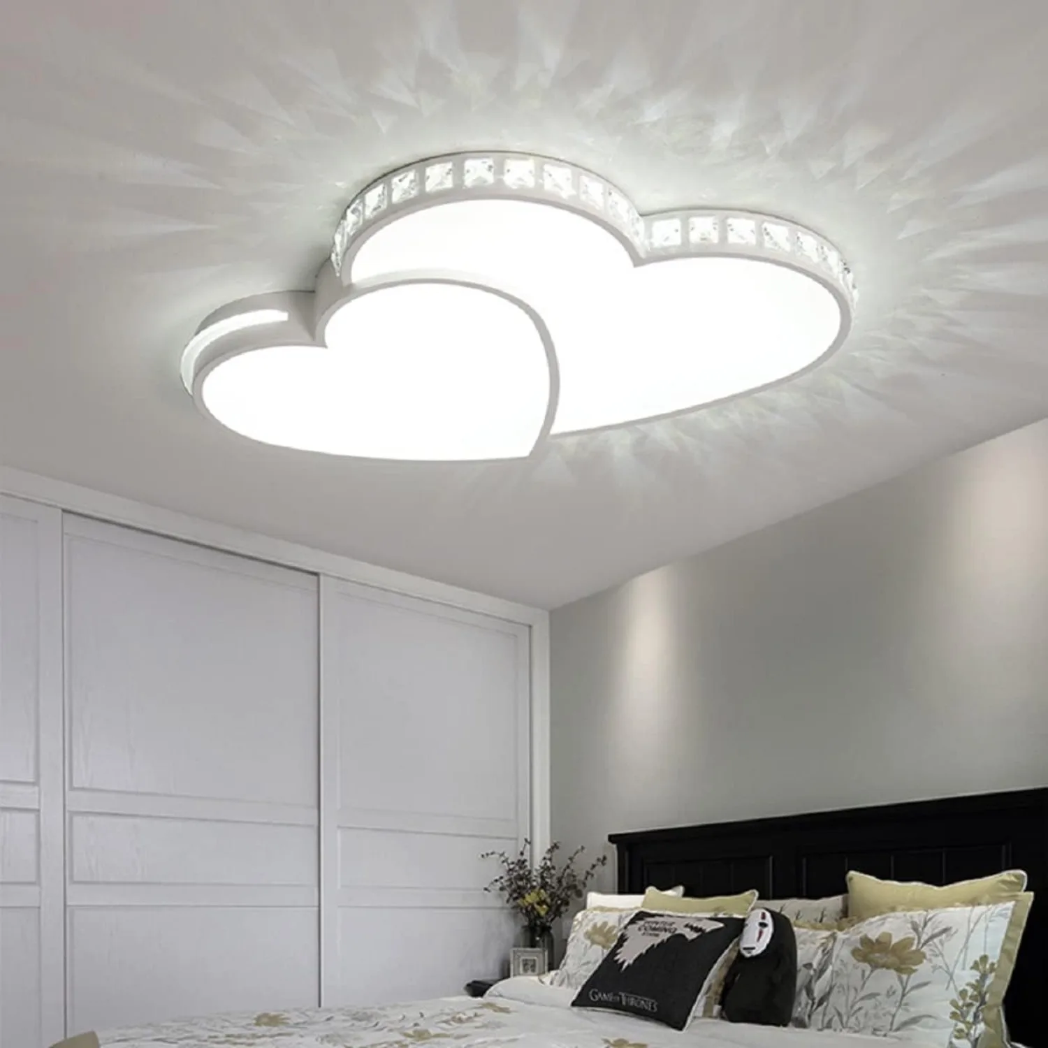 Heart Shaped Crystal Led Ceiling Light, Modern Crystal Shining Flush Mount Ceiling Light Lamp Romantic Heart Light Fixture for L