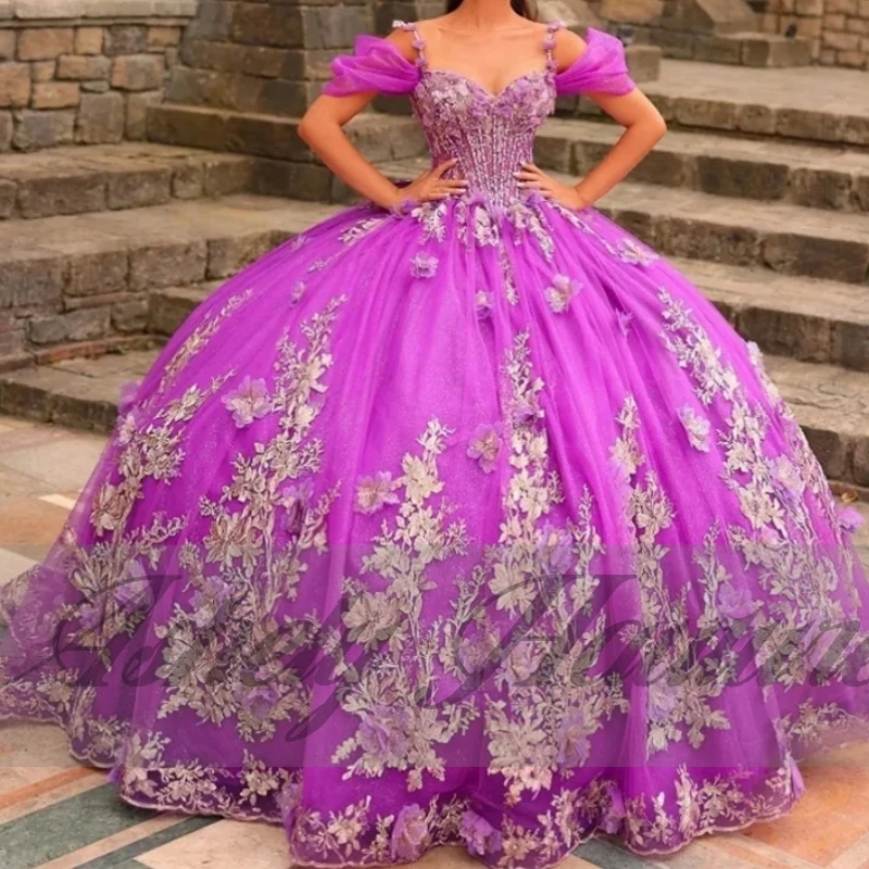 

Customized Luxury Vestido De xv Quinceanera 15 16 Year Old Girl Flower Lace Applique Ball Gown Birthday Party Prom Occasion Wear