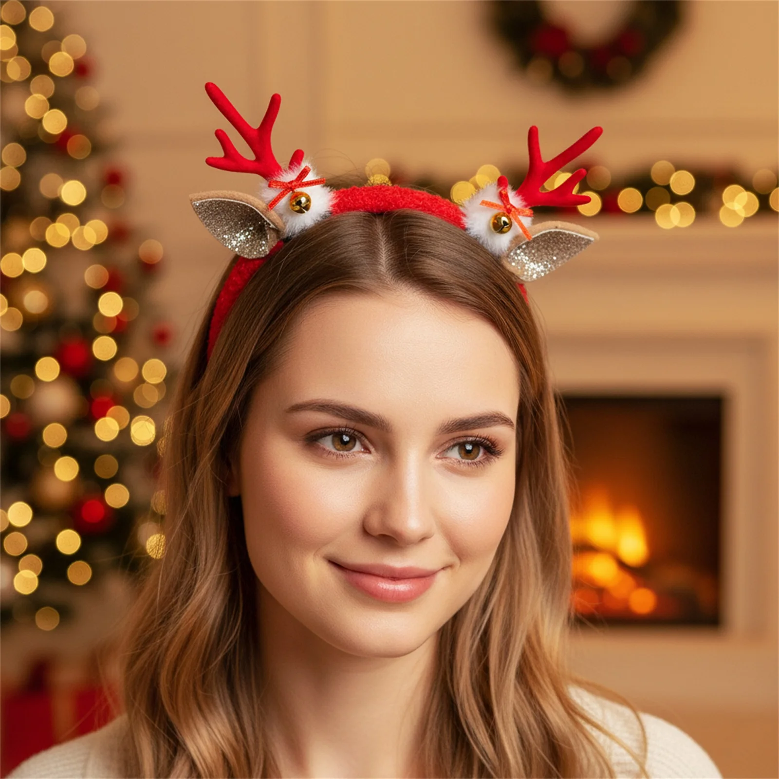 عصابات رأس على شكل قرون الرنة للأطفال البالغين مع أجراس، إكسسوارات شعر إبداعية لطيفة للعطلات للحفلات التنكرية