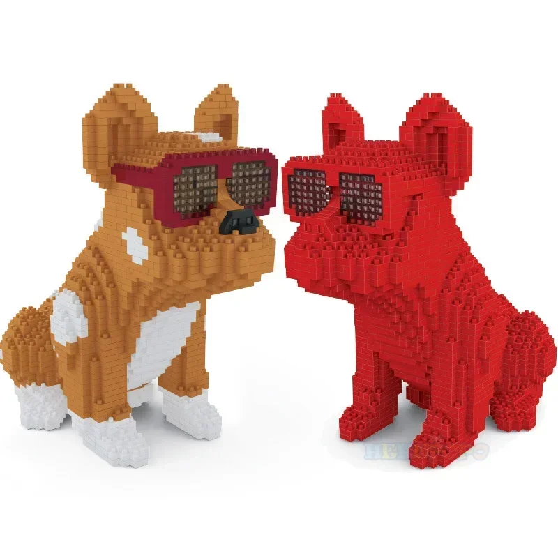 Fashion Bull Dog Building Block 7057 7058 Eyeglasses Animal Pet DIY 3D Model Mini Diamond Building Toys