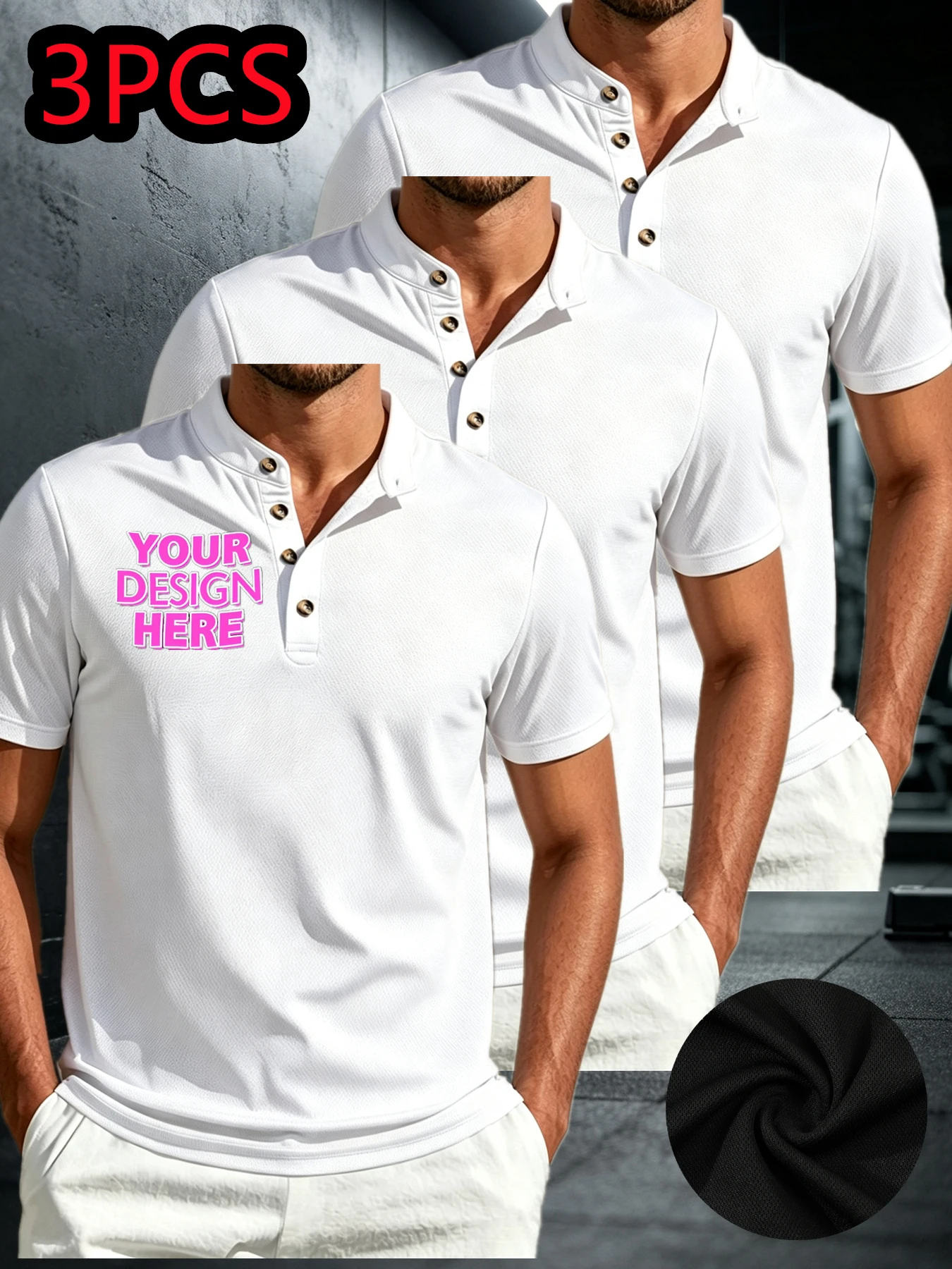 3 PCS Set - Customized Men's Casual Collared Short-Sleeved Polo Shirt for Graduation Season. Customizable with Personalized Left
