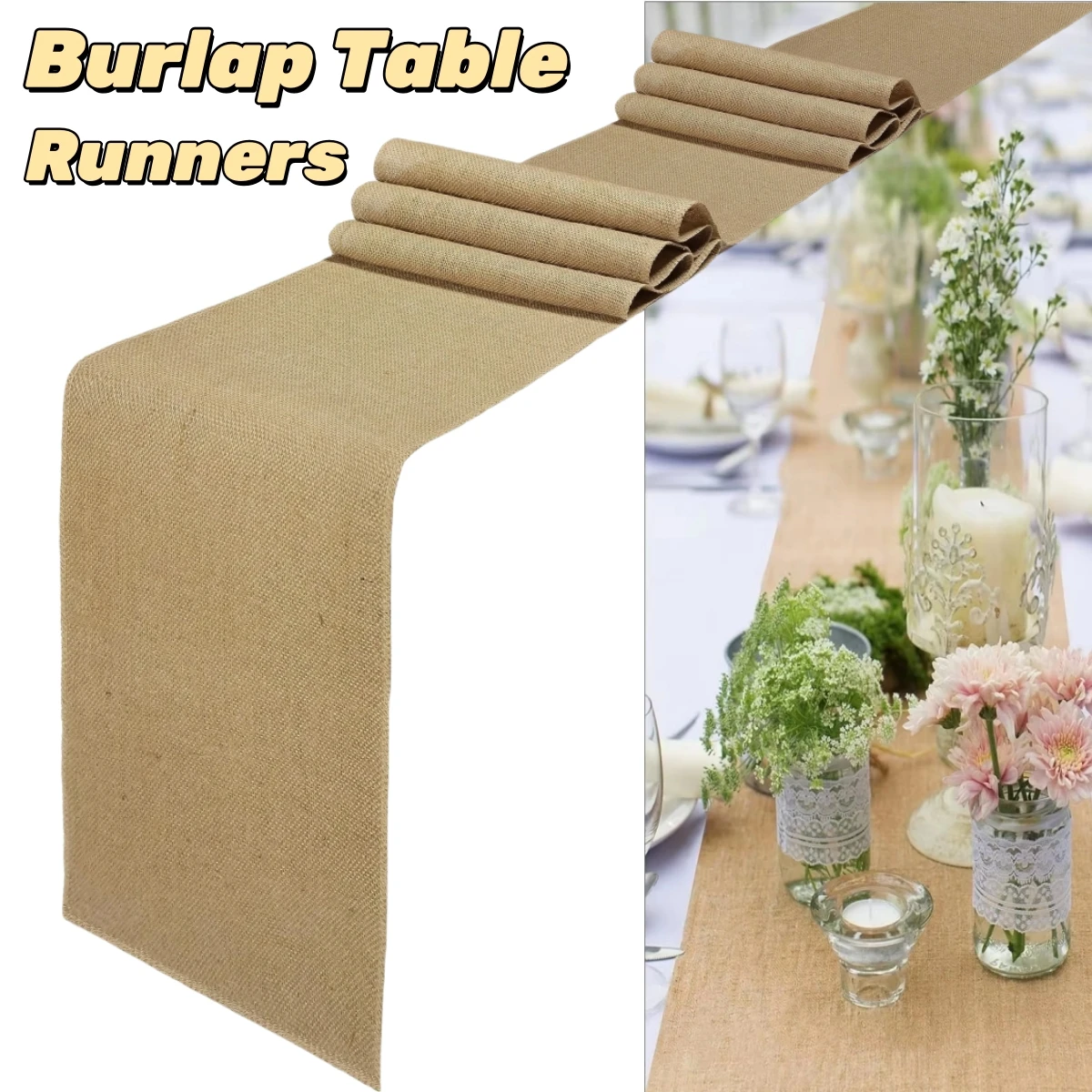 2M Natürliche Jute-Stoffrolle, 13 Breiten 2,5-35cm, Juteband für Tischläufer, Hochzeitsfeier, DIY-Heimwerkerarbeiten – Detail 3