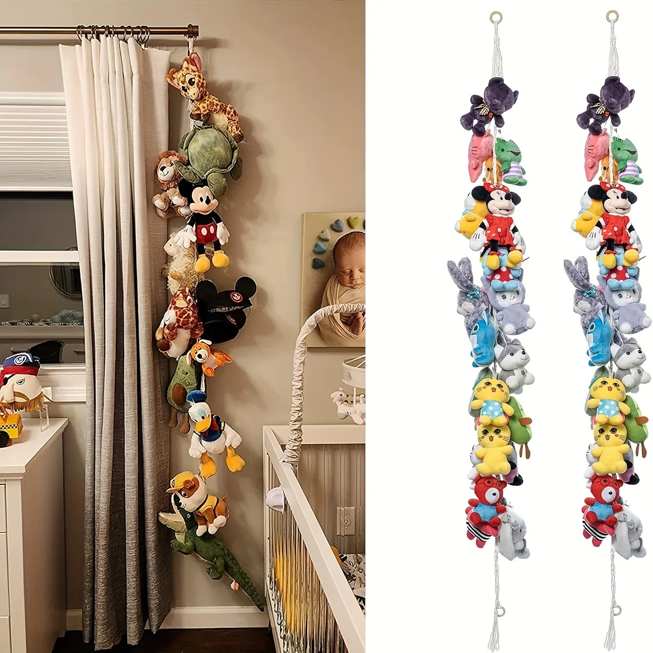 

Stuffed Animals Toy Display Holder with 20 pcs Clips Boho Macrame Wall Hanging Storage Chain for Bedroom Nursery Play Room Decor