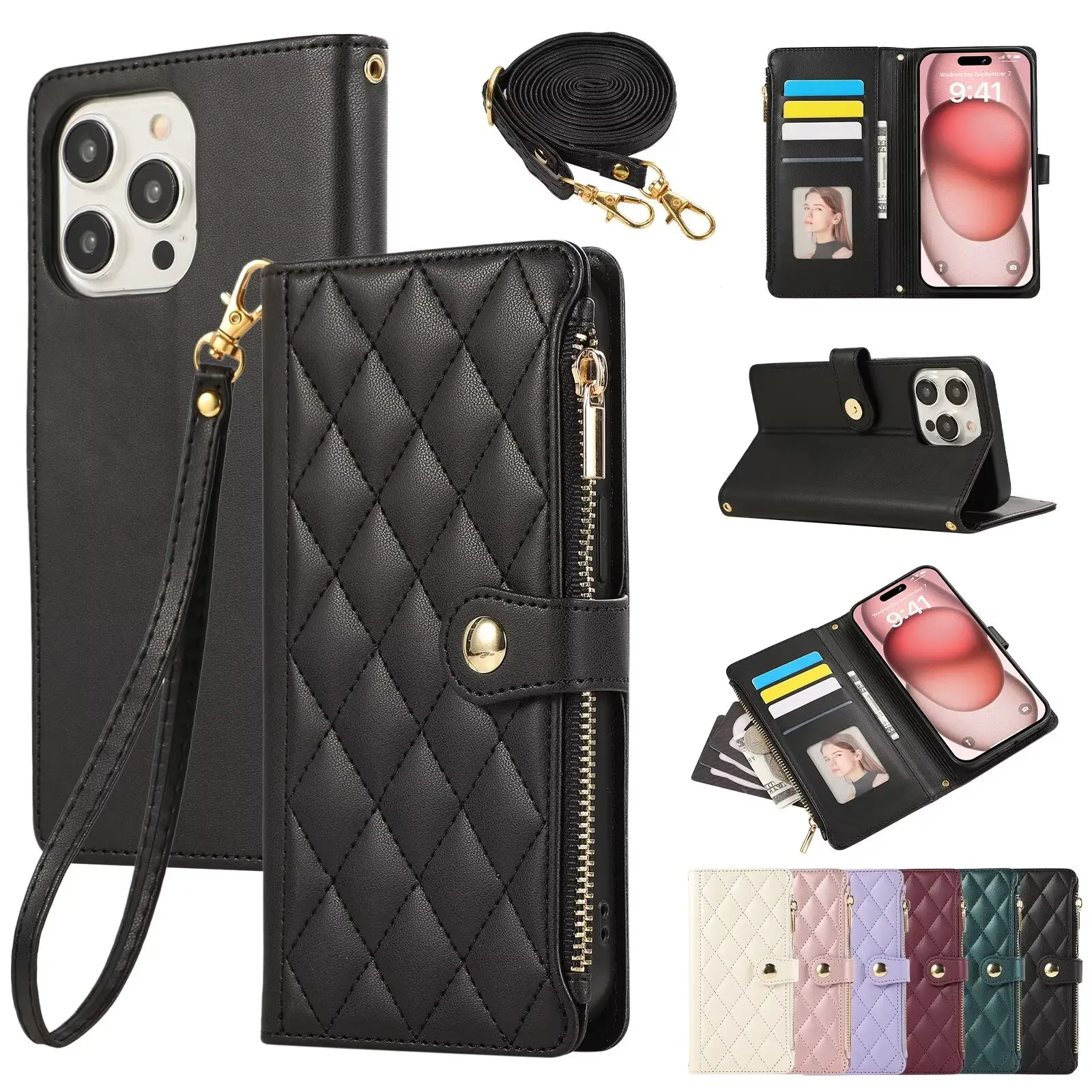 Google Pixel 8A - Crossbody kleine geurige leren portemonnee met