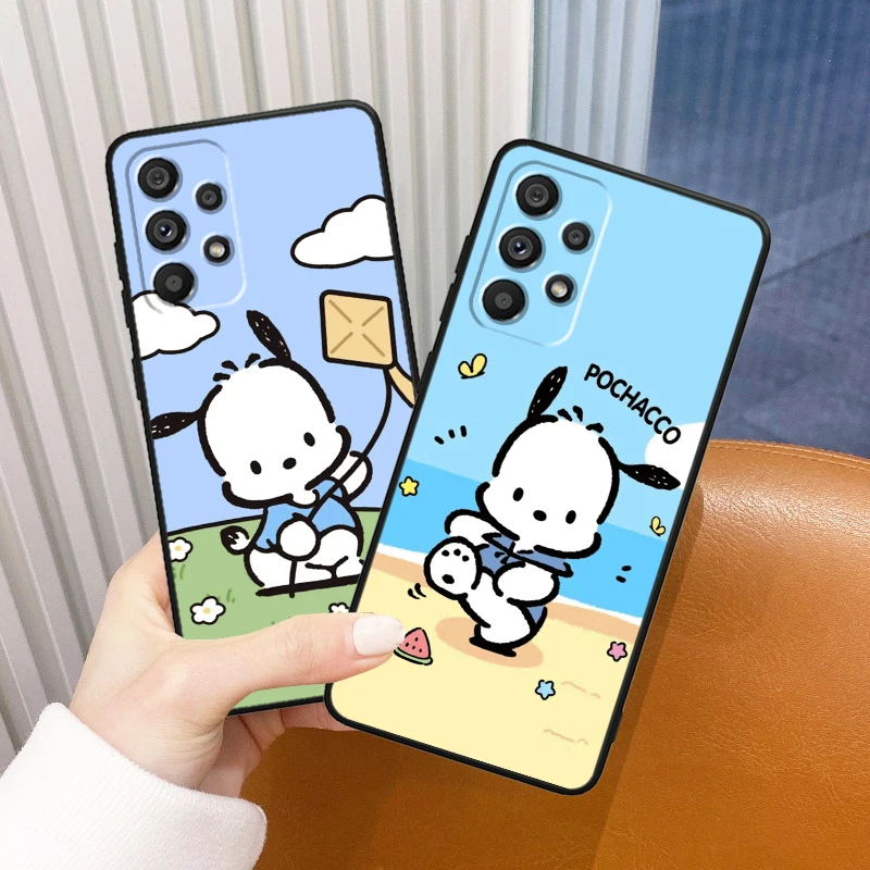 Cartoon Cute Pochacco Comic For Samsung Galaxy A73 A72 A55 A54 A53 A52S A34 A33 Shockproof TPU Soft Black Phone Case