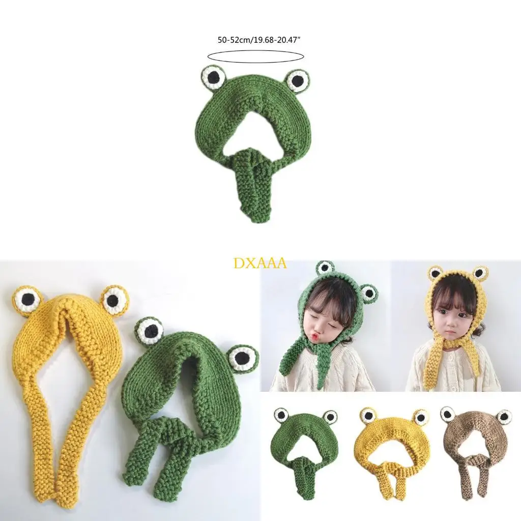 

DXAA милые мультяшные вязаные повязки на голову с лягушкой, зимняя теплая шапка-ушанка, милый реквизит для фотосессии, платье