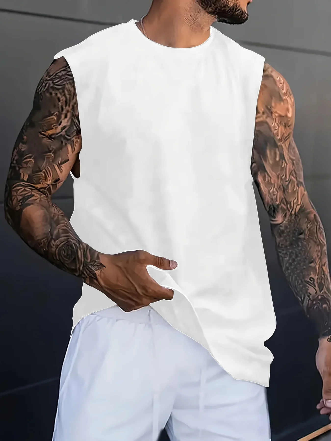 100% Pure Cotton Summer Men's Fashionable Casual Loose American Trend Mountain Peak and Compass Design Printed Sleeveless Vest
