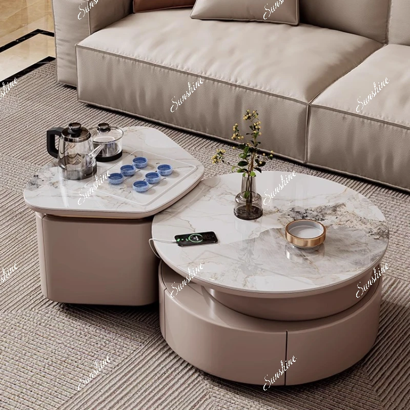 Rock slab coffee table, living room, household small apartment, modern simplicity, light luxury and high-end folding mobile