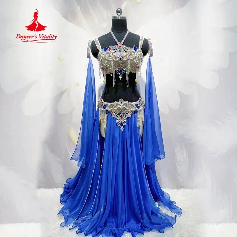 

Belly Dancing Performance Set for Women Customized AB Stones Tassel Bra+Sexy Split Long Skirt 2pcs Oriental Dance Wear Outfit