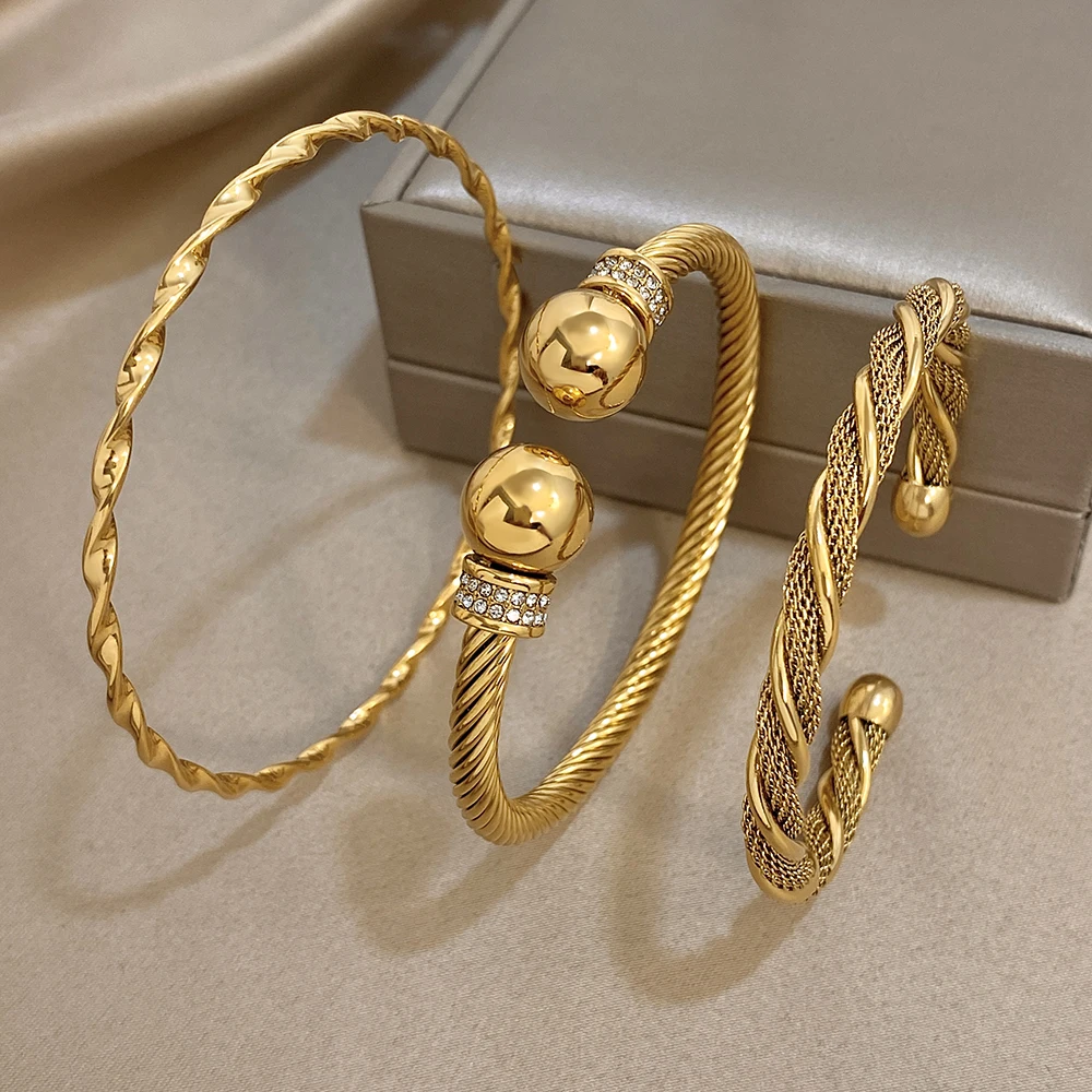 Greatera Hochwertiger Warp Twine C-förmiger offener Herren-Armreif aus Edelstahl mit Strass-Intarsien, Damen-Manschettenarmband, Schmuck, Geschenk – Detail 2
