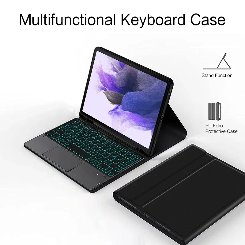 Keyboard Case For Samsung Galaxy Tab S7 FE 12.4 Inch 11 Plus S8+ S6 Lite A8 Smart Cover Backlit TrackPad Storage Pen Slot
