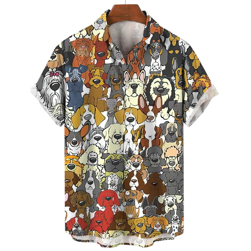 Hawaiian Oversized Men's Shirt Cartoon Cat Bird Pattern Floral Print Social Men Graffiti Clothing Vintage Harajuku New Summer