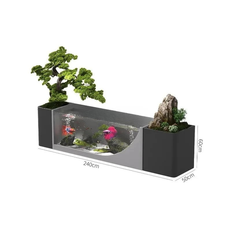 Finished Stainless Steel Balcony Fish Pond - Rustproof Circulating Flowing Water Glass Tank Metal Ecological Waterscape Ornament