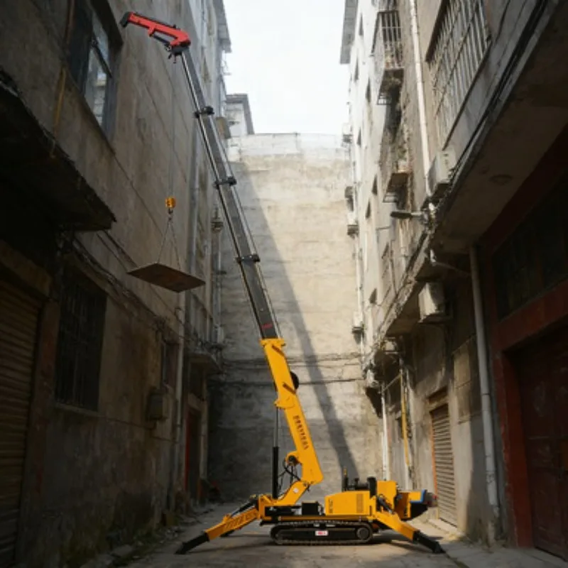 Foldable Mini Spider Crane 2 Ton Crawler Hydraulic Telescopic Boom Remote Control Portable Lift CE for Glass and Home Use