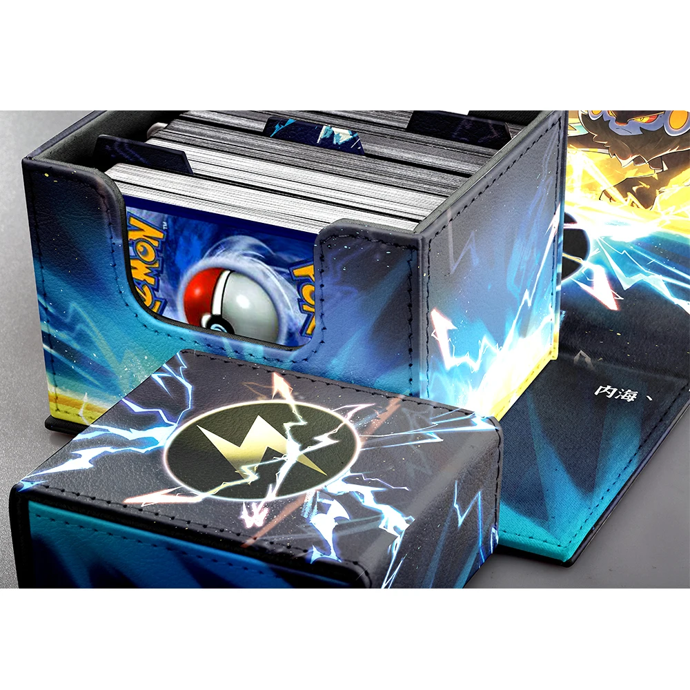 Gacha صندوق بطاقات متين صندوق أفقي مع صينية النرد 100 + صندوق تخزين البطاقات يناسب بطاقة TCG PTCG الجلدية المغناطيس القابلة للجمع