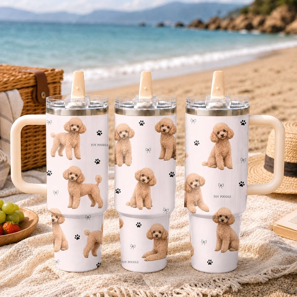 Cute Border Collie Golden Retriever Vacuum Flask 40oz Thermal Tumbler Handle Stainless Steel Insulated Water Portable Mug Cup