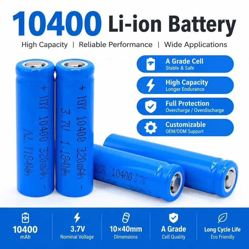 100PCS For 10400 Lithium Battery 3.7V Cylindrical Rechargeable Battery 320mAh High Capacity Li-ion Cell for Flashlights Toys