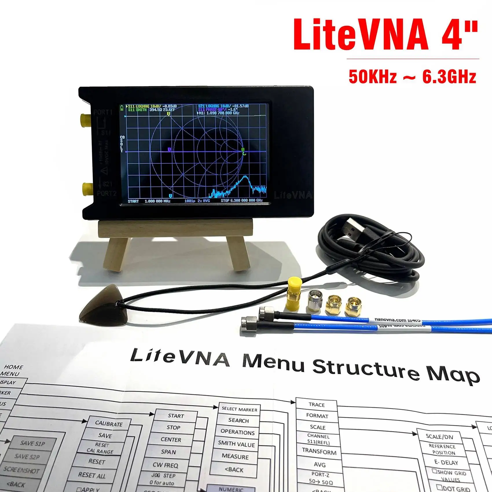 Nowy LiteVNA-64 50KHz-6.3GHz LiteVNA 4-calowy wektorowy analizator sieci z ekranem dotykowym HF UHF Analizator antenowy Aktualizacja NanoVNA