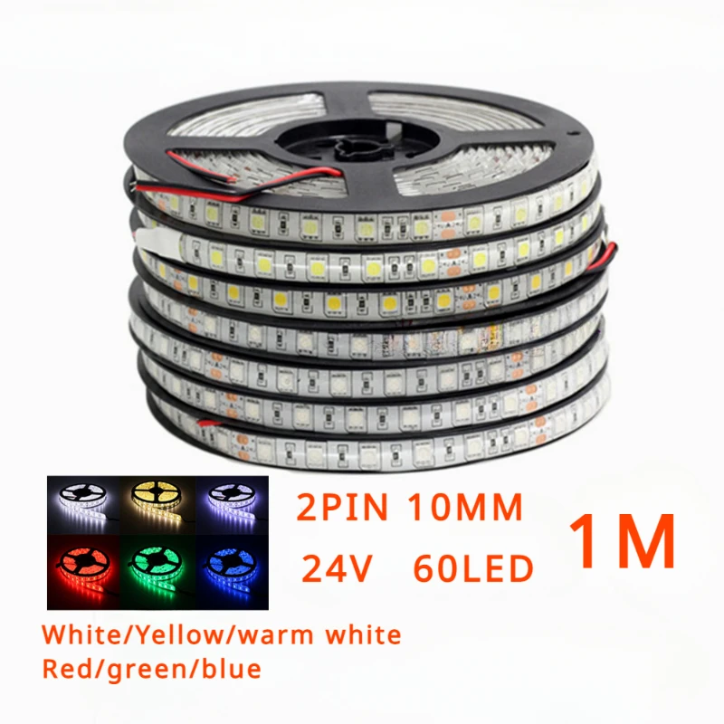 

SMD 5050 LED Strip 1M 60led/m DC 24V Flexible Ribbon Diode Tape 4000K NW RGB White Warm White Red Green Blue Yellow Light