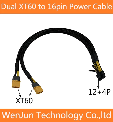 High Quality 40cm sleeved Dual XT60 to 16pin 12+4 GPU Video Card Power Supply Cable for RTX4080 RTX4090