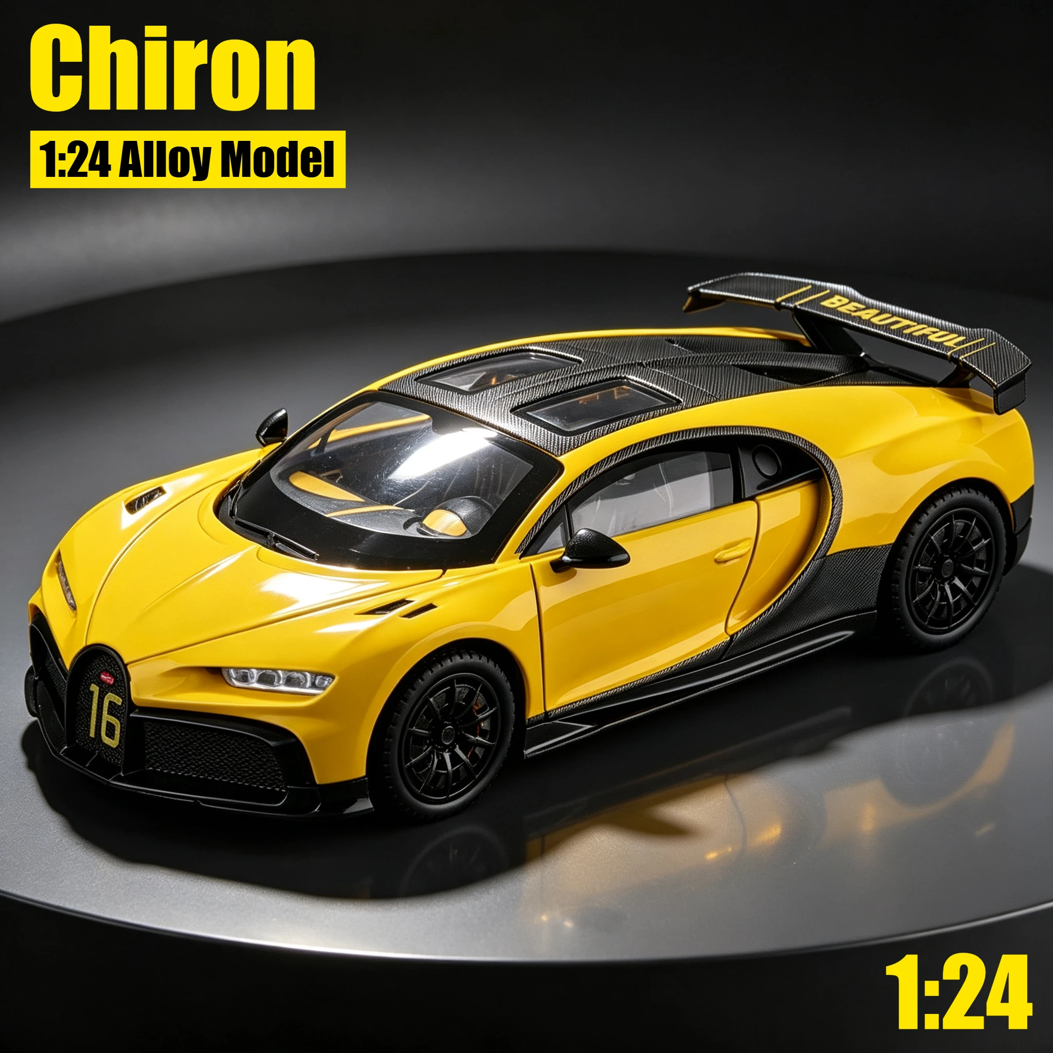 1:24 Chiron Simulation Alloy Car Model Sound and Light Effect Pullback Desktop Ornament Toy Gift