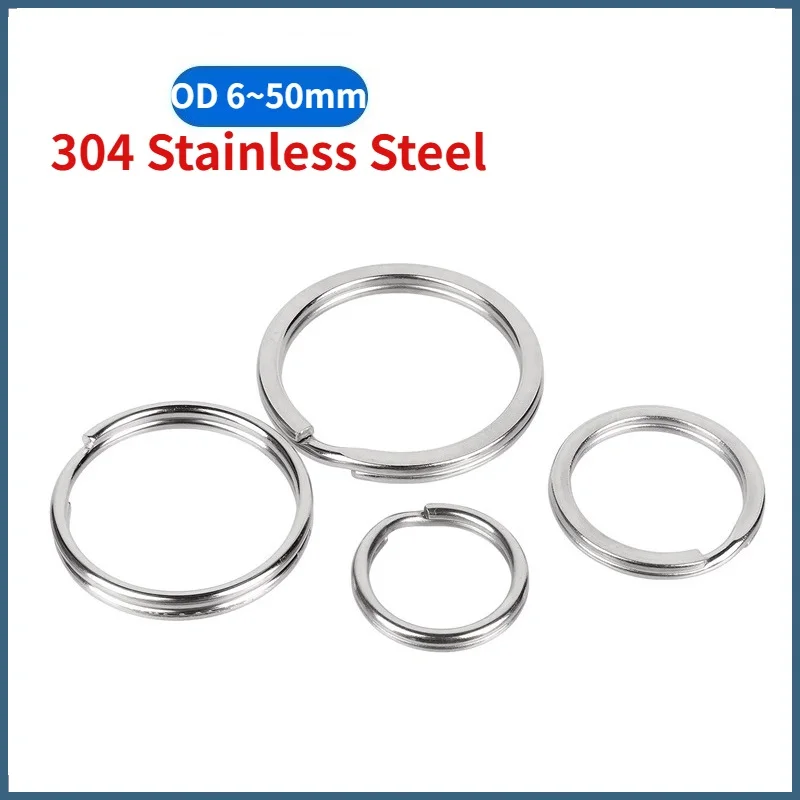 5~200pcs OD 6-50mm 304 Stainless Steel Key Rings Polished Round Flat Line Split Keyring for Jewelry Making Keychain DIY Finding