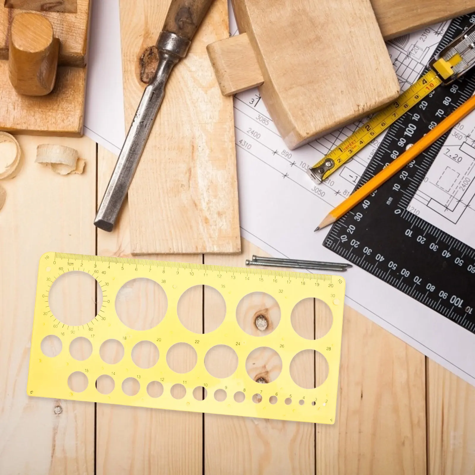 Circle Template Ruler Yellow Plastic Multi-Purpose Circle Drawing Tool for Architects Designers Accurate Stencil Measuring Scale