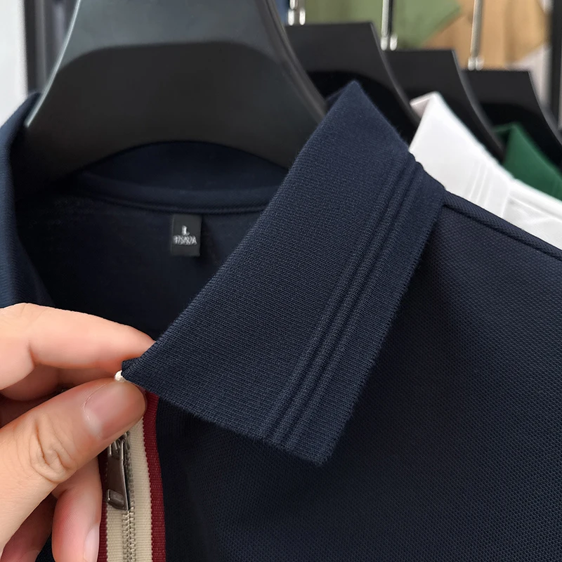 Good Quality Men Cotton Trendy Polo Shirt Summer 2025 Classic Solid Zipper Tops Male Business Cotton T-shirt Short Sleeved