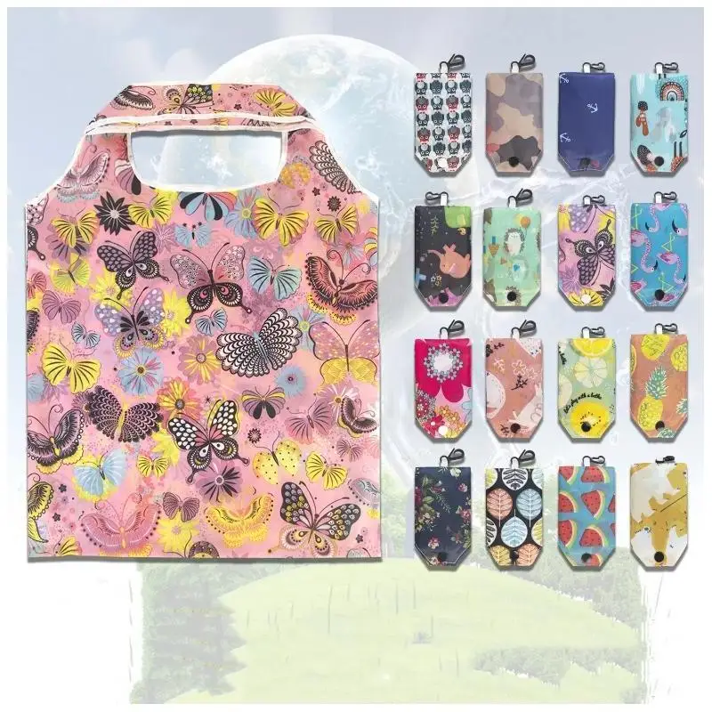 3 PCS Printed 190T Polyester Bag - Foldable Shopping Bag & Phone Storage Pouch Random Color