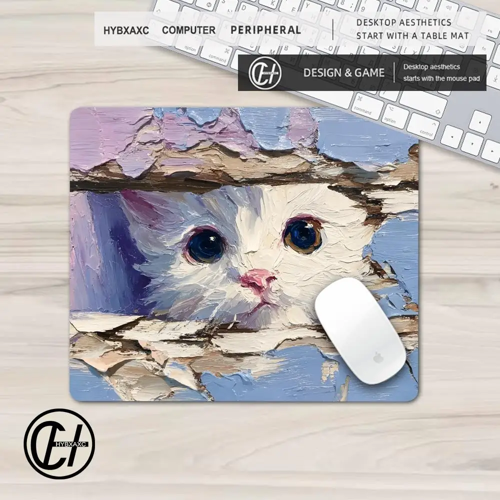 Whimsical Painted Mouse pad Cartoon White Cats Desk mat Gaming Keyboard Table Mat Office Decor for PC Mouse Carpet Computer game