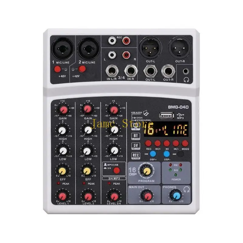 LX0B DJ Controller 4 Channel Mixer USB Stereo Mixing Console with Sound Card