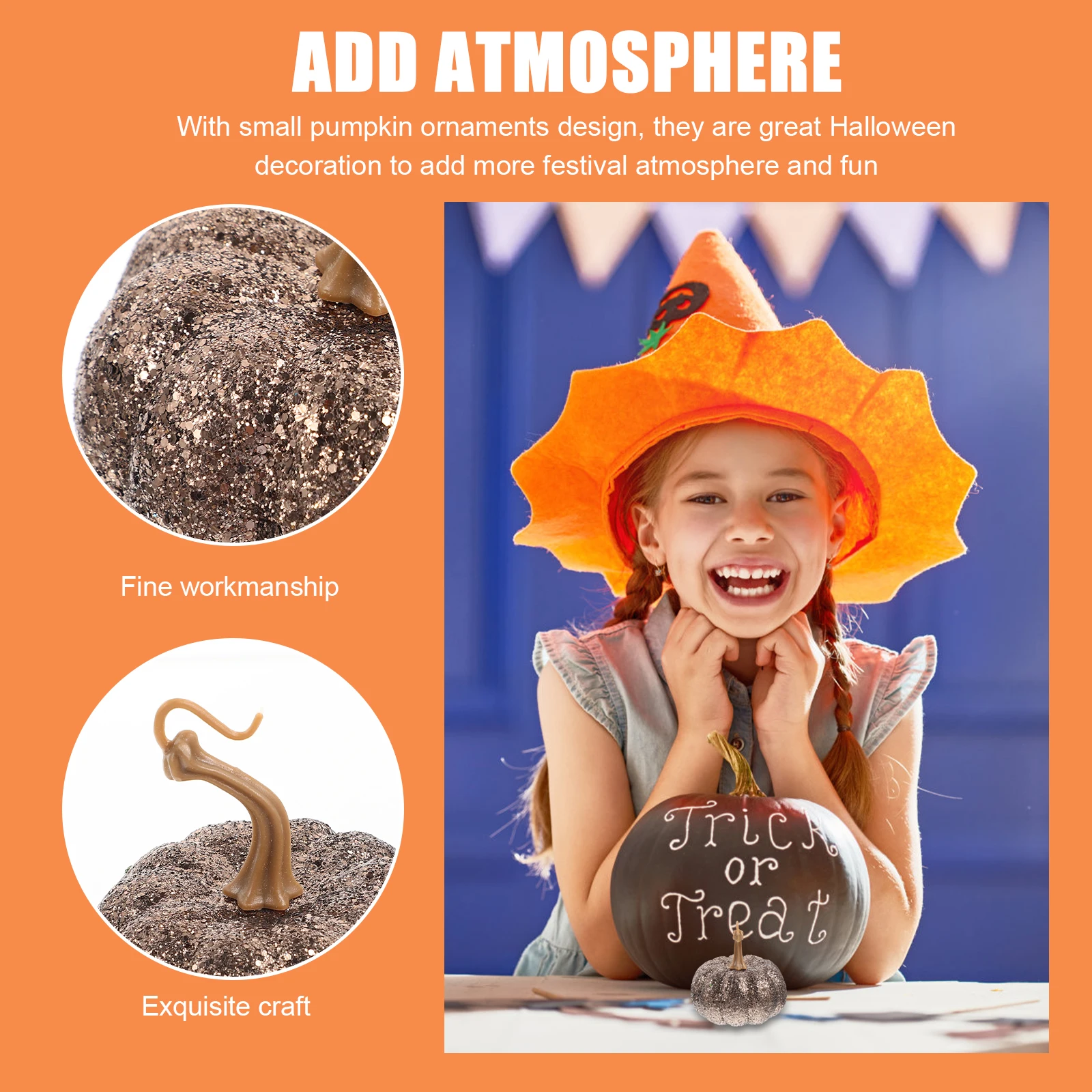 

Decorative Foam Pumpkins 6pcs Artificial Hanging Ornament for Halloween Party Festival DIY Crafts Sequined Pendants Adornments