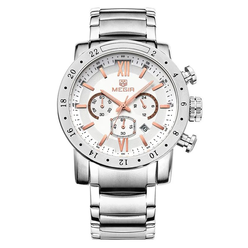 Business Men's Fashion Multifunctional Quartz Watch Waterproof Luminous Date Display Stainless Steel Bracelet