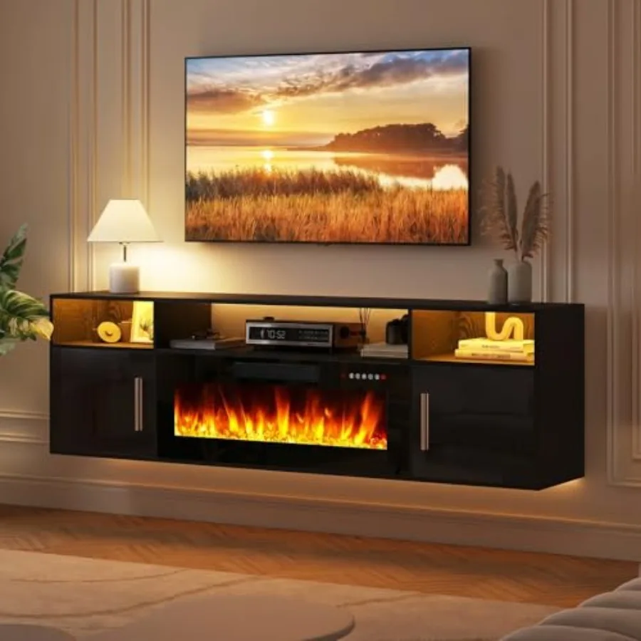 

Floatg TV Stand with 36" Electric Fireplace, Wall Mounted Fireplace LED Light Entertament Center with Storage, Fire Place TV Co