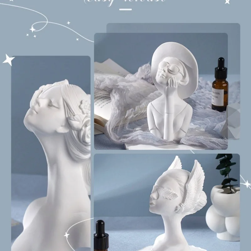 DIY Beautiful Goddess Lady Gypsum silicone mold 3D Angel Girl Women Bust Statue Candle Silicone Mold Female Figures Resin mold