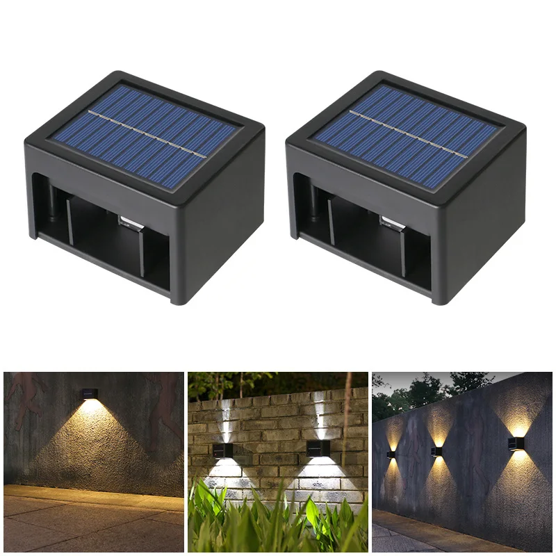 Solar Wall Light Outdoor Waterproof LED Wall Washer Courtyard Villa Fence Decor 2 Modes Spotlight For Gate Walls Balcony Garden