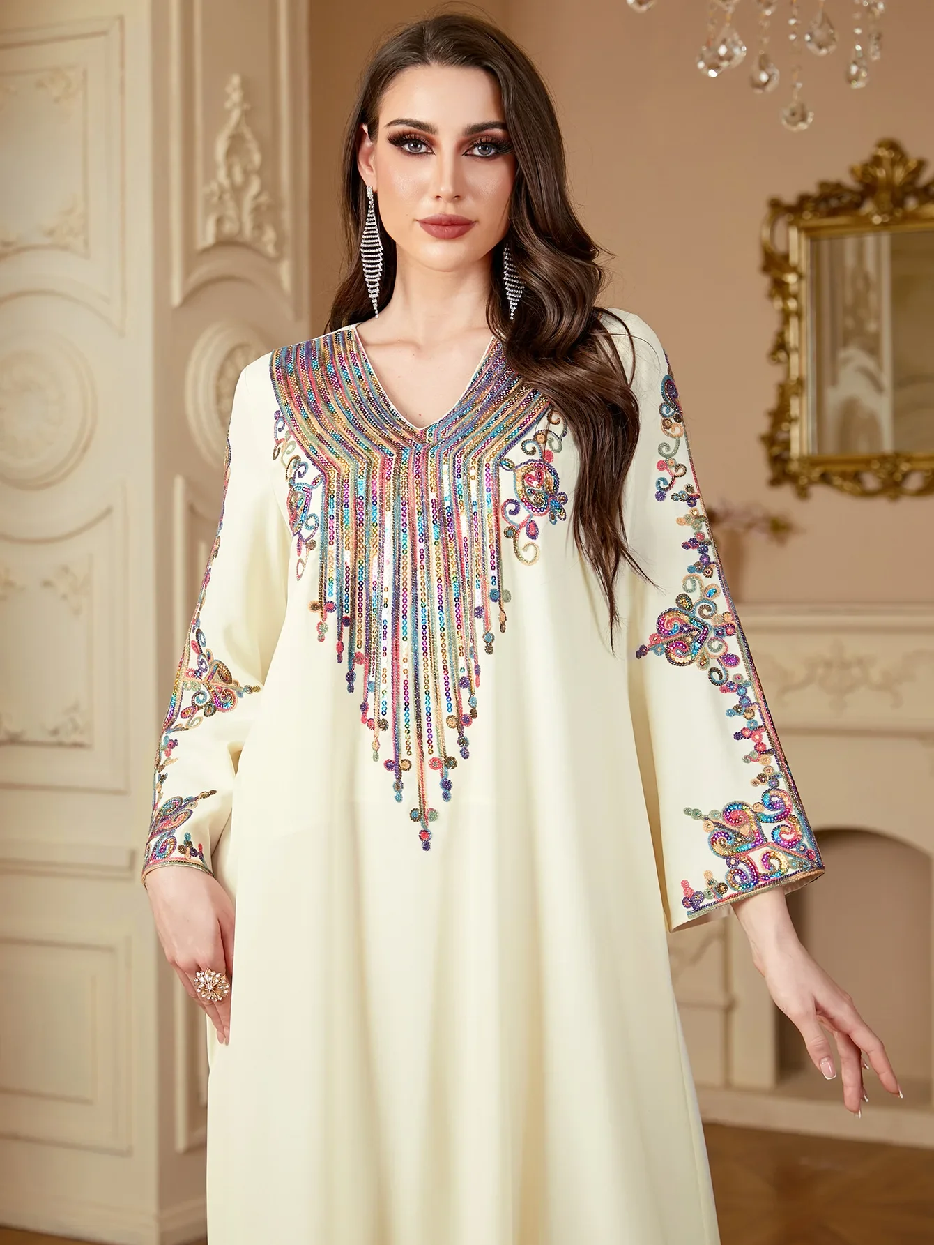 Eid Abito da donna Ricamo Abaya musulmano Party Jalabiya Ramadan Abiti lunghi Caftano Arabo Abito lungo Marocco Abiti Largos Autunno