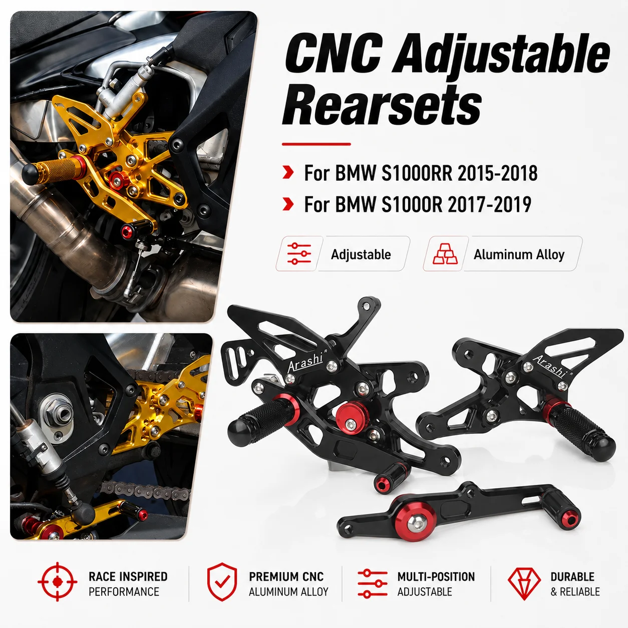 Motorcycle CNC Adjustable Rearsets FootArest Foot Rest For BMW S1000RR 2015-2018 S1000R 2017-2019