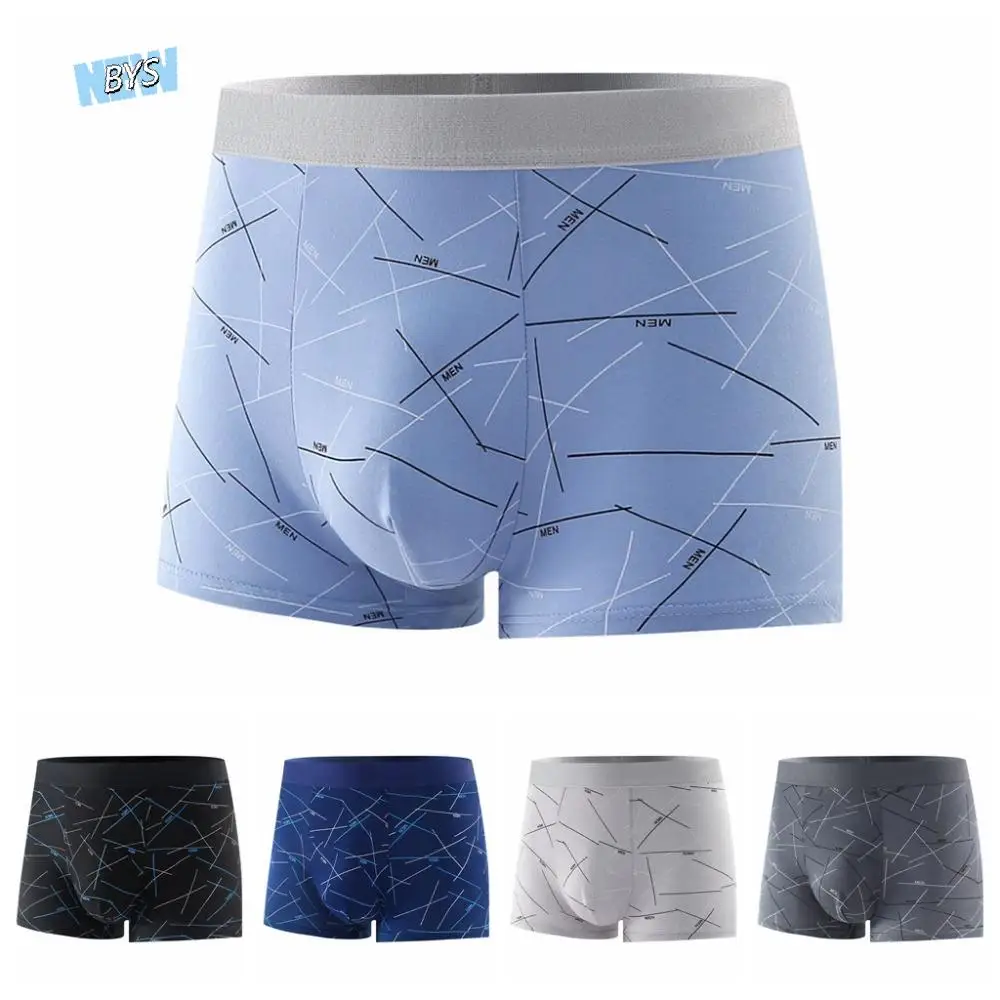 

5Pcs Stripe Letter Men's Flat Panties Mid Waist Large Size Simple Boxers Shorts Underpants Seamless Men's Underwear Gifts