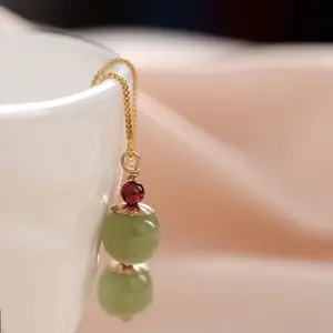 Ventfille Gold Color Hetian Jade Earrings for Women Green Round Jewelry Girlsギフトドロップシッピング卸売 10ベストセールスヘティアンジェイドイヤリング-1