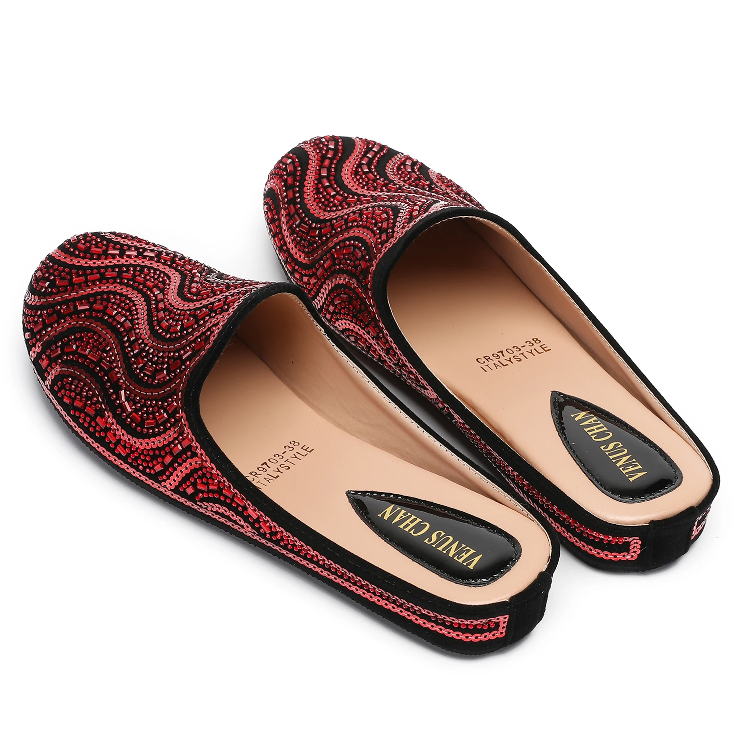 Woman Fashion Comfortable Party Slippers Nigeria Red Color Half Shoes Elegant Flat Shoes for  2025 Latest Design