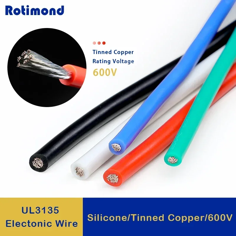 2/5/10m UL3135 Wire High Temperature Resistant Cable 30 28 26 24 22 20 18 16 14 12 10 AWG Silicone Insulation Tinned Copper Line