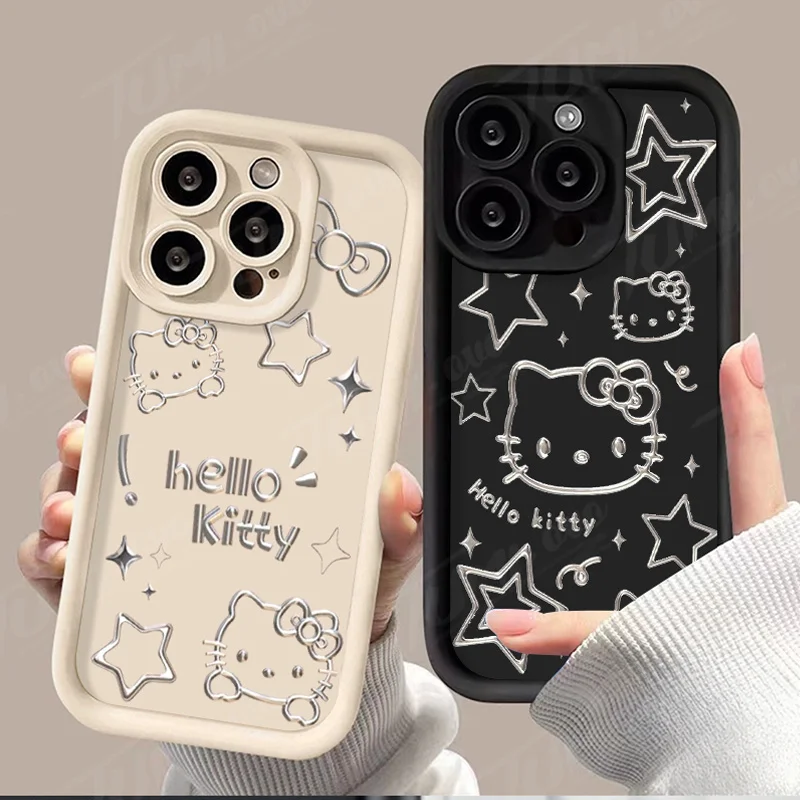 Cute Sanrio Hello Kitty Printing Phone Case for iPhone 14 15 Pro Max 13 12 11 X XS XR 7 8 Plus SE 2020 Shockproof Silicone Cover