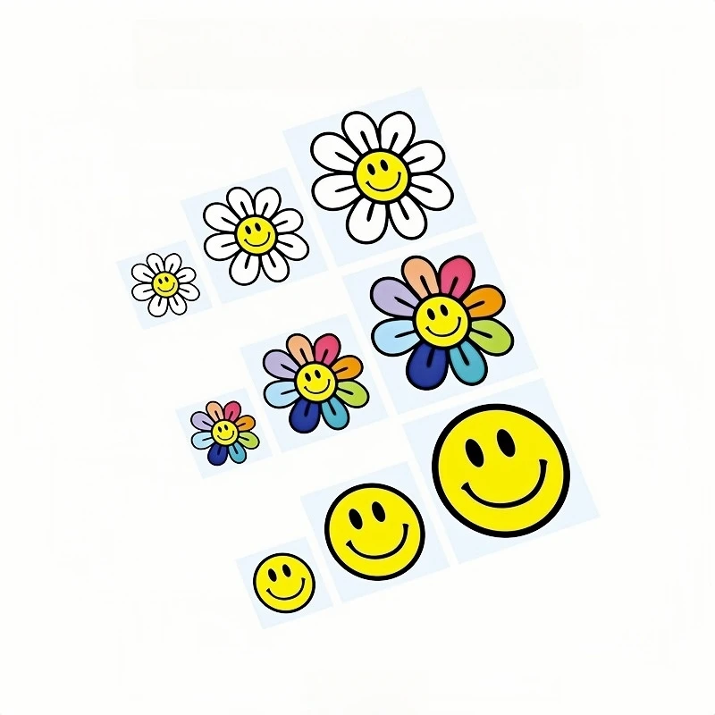 3 قطعة ملصقات الدراجات النارية Smile and Flower مقاومة للماء لخوذة خزان الوقود للدراجات النارية DIY شارات فينيل عالمية لنافذة السيارة #3
