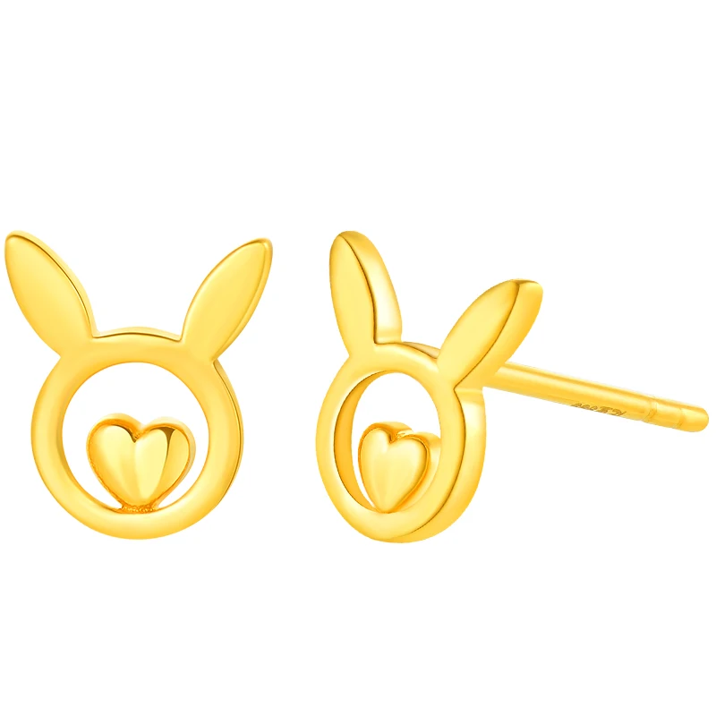 

Новинка 999, женские серьги из желтого золота 24 К, серьги-гвоздики в форме сердца с 3D изображением кролика