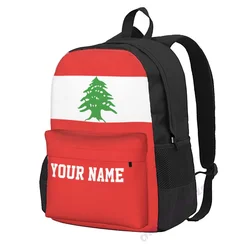 Custom Name Lebanon Flag Polyester Backpack For Men Women Travel Bag Casual Students Hiking Travel Camping